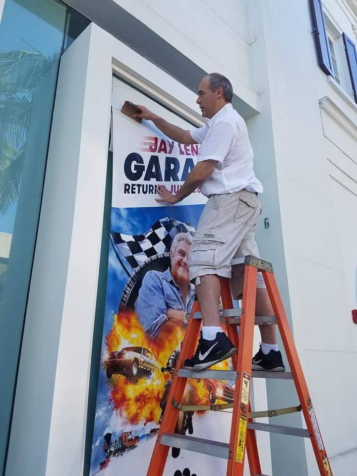 Jay Leno's Garage Window Sign